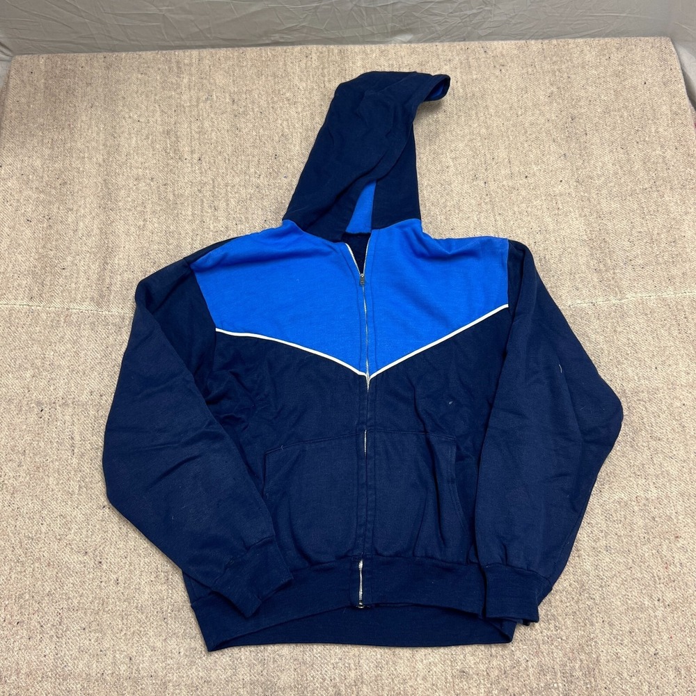 Vintage 1970s Zip Up Hoodie‎ Mens Medium Blue Two Tone